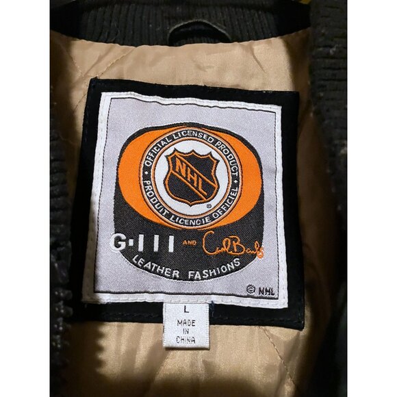 VTG Pittsburgh Penguins Suede Jacket L Bomber Letterman G-III Sports Carl Banks - Picture 11 of 16